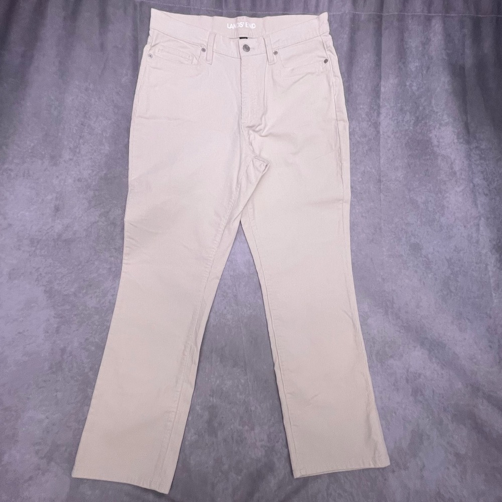 Lands End Corduroy Pants Womens 12 Petite Cream Beige Excellent Straight Leg